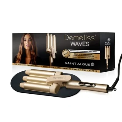 Immagine di Demeliss SAINT ALGUE Arricciacapelli WAVES Ferro Rivestimento Ceramica e Tormalina 10 Temperature Tutti i Tipi di Capelli Con Tappetino Resistente al Calore Custodia