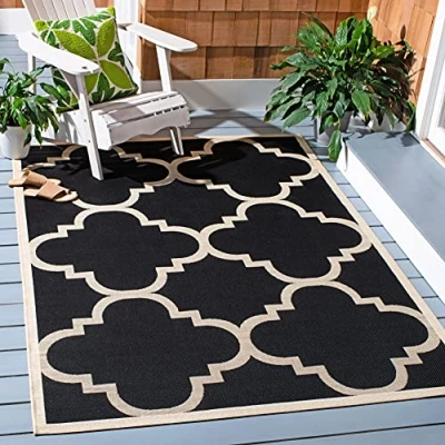 Immagine di SAFAVIEH Tappeto Geometrico Soggiorno, Sala da pranzo, Camera letto Lavabile in Lavatrice e Antiscivolo Courtyard Collection, A Pelo Corto, Nero Beige, 79 X 152 cm