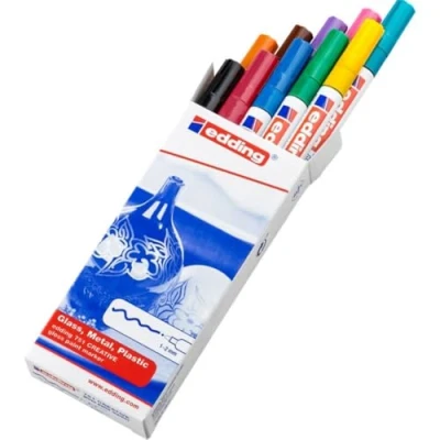 Immagine di edding 751 Set di Marcatori a Vernice Lucida, Multicolore, da 10, Punta Rotonda 1 2 Mm, Pennarello Indelebile per Vetro, Pietra, Legno, Plastica, Carta, Impermeabile, Alta Copertura