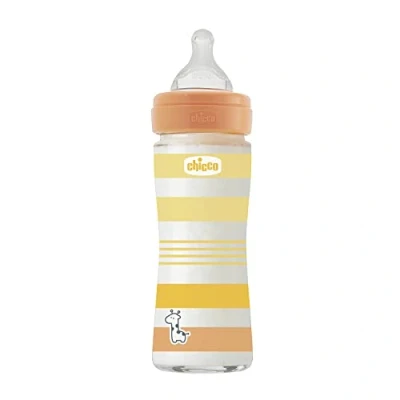 Immagine di CHICCO Biberon Benessere Flusso Lento, con Tettarella Physio in Morbido Silicone e Finitura Soft Sense, Anticolica, Riduce Rigurgito Irritabilità, Bottiglia Vetro da 240 ml, 0 Mesi+, Neutro