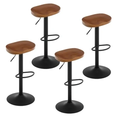 Immagine di WOLTU Sgabelli da Bar Set di 4, per Colazione in Legno Massiccio, Cucina a Sella, Altezza Regolabile, Girevoli 360 con Poggiapiedi, Marrone, BH413br 4