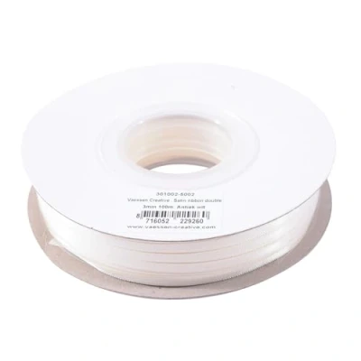 Immagine di Vaessen Creative Vaessen, nastro di raso, bianco antico, 3 mm x 100 m, lucidante su entrambi i lati, per biglietti, scrapbooking, confezioni regalo e altri progetti creativi, 3mm 100m, Unità