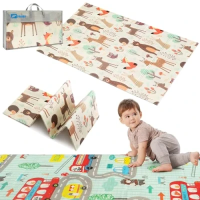 Immagine di HUMBI tappetino da gioco per bambini, gattonare, in schiuma XPE, double face, piatto, impermeabile, extra dimensione, antiscivolo, 120 x 180 cm