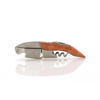 Immagine di Qpractiko Cavatappi a Due Tempi &quot;Gourmet Plus&quot; Professionale e Elegante Manico in Legno Nobile Spirale Acciaio Inox Rinforzato Lama per Sega Apriscatole, Inossidabile