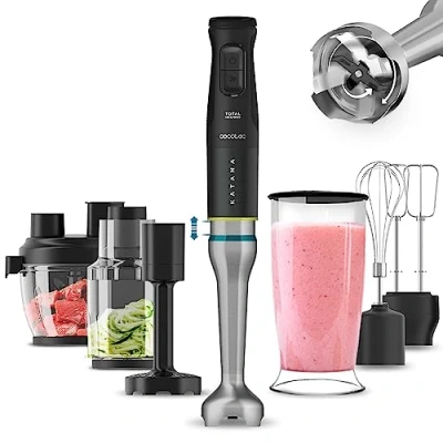 Immagine di Cecotec Frullatore a Immersione Katana 12 Chop B, 1200 W, 21 Velocità Turbo, 4 Lame con Titanio Nero, Cappa Antispruzzo, Piedino XL, Bicchiere 800 ml, Sistema Perreomove Muove Le Su e Giù