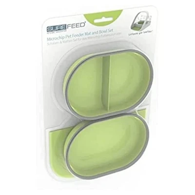 Immagine di Set tappetino e Ciotola SureFeed Sure Petcare, compatibile la intelligente con coperchio integrato lettore di microchip SureFeed, per cibo umido secco, colore Verde
