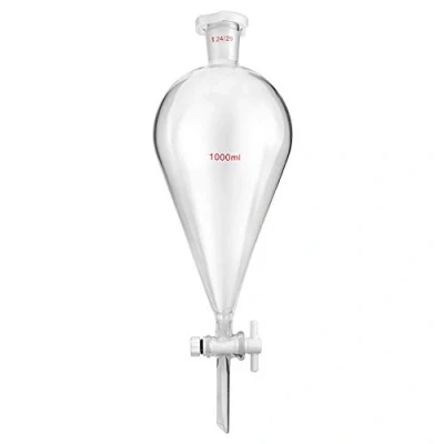 Immagine di QWORK® Imbuto Separatore Conico in Vetro Borosilicato con Giunti 24/29 e Rubinetto di Chiusura PTFE, Separatory Funnel da Laboratorio 1000ml