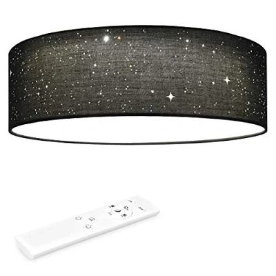 Immagine di Navaris Plafoniera LED Soffitto 12W Rotonda Ø 32cm Lampadario Dimmerabile con Telecomando e Cambio Temperatura Colore Design Effetto Stellato Tessuto Grigio Chiaro