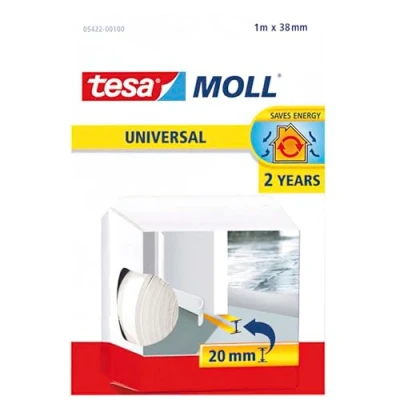 Immagine di tesamoll Universal Paraspifferi per Porte Rotolo adesivo in schiuma Adatto isolare stanze con pavimenti lisci e uniformi Colore: Bianco 100 cm x 38 mm