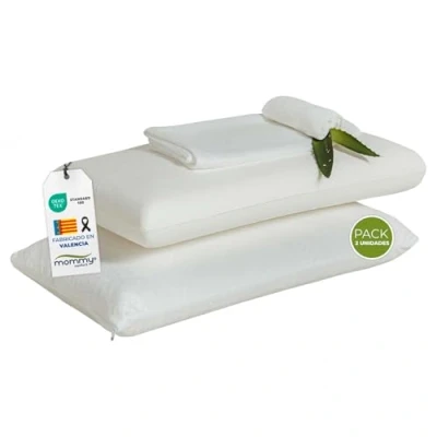 Immagine di MOMMY CONFORT Cuscino Memory Foam 70 cm 2 unità Guanciale Federa Lavabile e Sfoderabile Aloe Vera con Cerniera, Letto, Altezza 12 Prodotto Spagna Oeko Tex