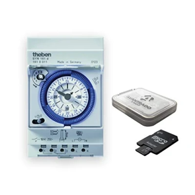 Immagine di Theben 1610011 SYN 161d timer analogico con motore sincrono e programma giornaliero, + scheda Micro SD Avantrado da 64 GB (classe 10, U3) adattatore