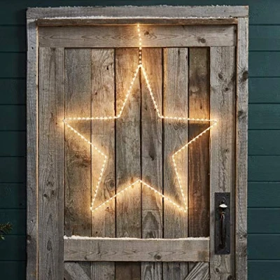 Immagine di Lights4fun Decorazione di Natale Grande Stella Luminosa per Sospensione 58cm con 176 LED Bianchi Caldi Arredo Esterni
