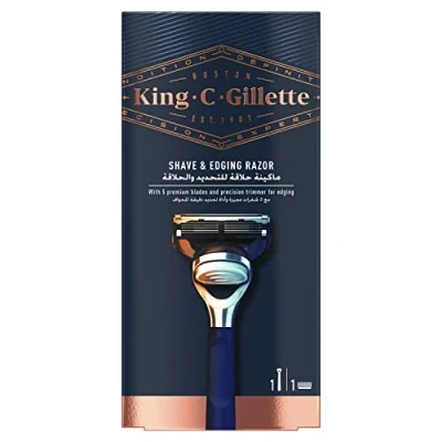 Immagine di King C. Gillette Rasoio da barba e bordatura per uomo + 5 lame premium con rifinitore di precisione, set regalo idee lui/papà