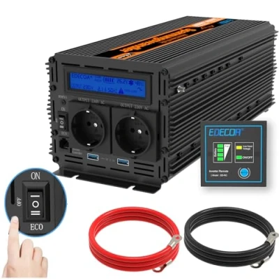 Immagine di EDECOA Inverter 24v 220v Onda Pura 2000w 2X USB Schermo LCD e Telecomando Convertitore Camion 230v Transformatore di Tension