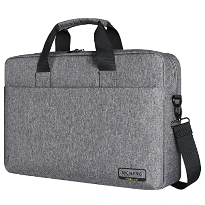 Immagine di MCHENG 14 pollici, impermeabile, borsa per notebook da lavoro, a tracolla, tracolla con manico e rimovibile regolabile, grigio