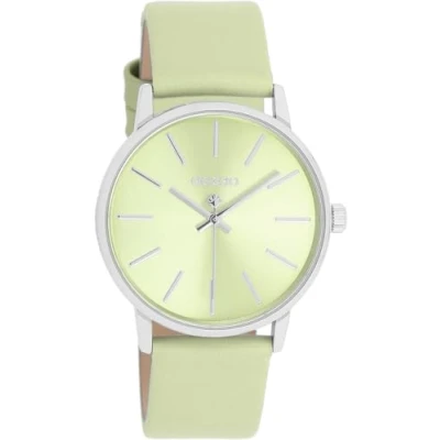 Immagine di Oozoo Timepieces orologio da polso donna con cinturino in pelle 18 mm, di alta qualità, analogico, rotondo, Verde chiaro/argento, cinghia