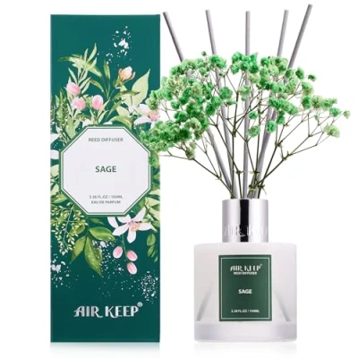 Immagine di Airkeep Profumatore per Ambienti Sage, con 8 Bastoncini di Fragranza, Diffusore Fragranze Bagno, Appartamento, Decorazione della Casa, 100ml
