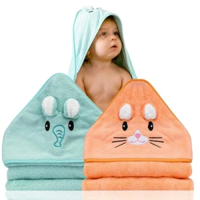 Immagine di BABYBRIDGE Due asciugamano neonato Accappatoio 0 3 mesi Regalo Neonata femmina Asciugamani con cappuccio a forma di animale