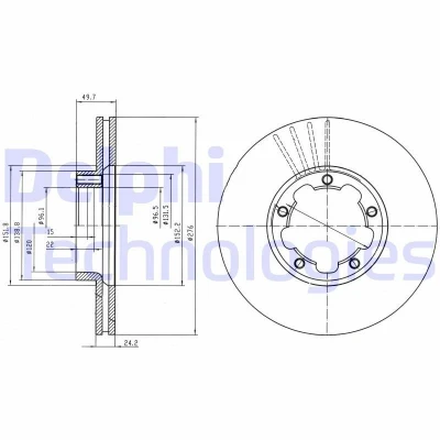 Immagine di DELPHI BG4173 Disco freno 276 24 5 ventilato Oleato non trattato senza cuscinetto ruota, anello sensore ABS