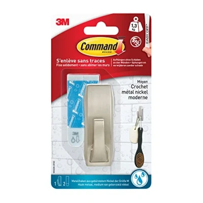 Immagine di Command WMR02 BN Gancio in metallo cromato con 2 strisce adesive, impermeabile, rettangolare, portata 1,4 kg