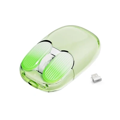 Immagine di MAMBASNAKE Mouse Wireless, 2.4 GHz Mini Ricevitore, Simpatico Silenzioso Senza Fili, 7 Luci RGB, Trasparenti, Tracciamento Ottico 1600DPI, Portatile Ricaricabile 400mAh Silenzioso(Verde)