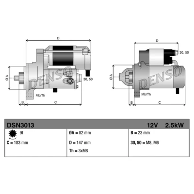 Immagine di DENSO DSN3013 Motorino di avviamento 12 2,5 9 FIAT: Ducato III Van, II Camion pianale/Telaio, PEUGEOT: Boxer Bus