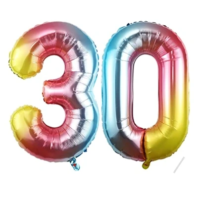 Immagine di Palloncini Compleanno 30 anni 101 CM Arcobaleno Palloncino Numero Gonfiabile in Foil Decorazioni di un uomo donna Vola con l&#039;Elio