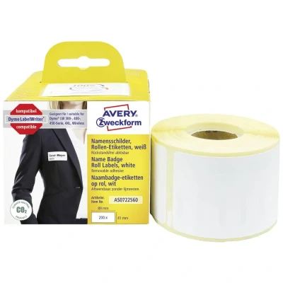 Immagine di Avery Zweckform AS0722560 Rotolo di etichette 41 x 89 mm Pellicola Bianco 200 pz. Staccabile Etichetta per nome