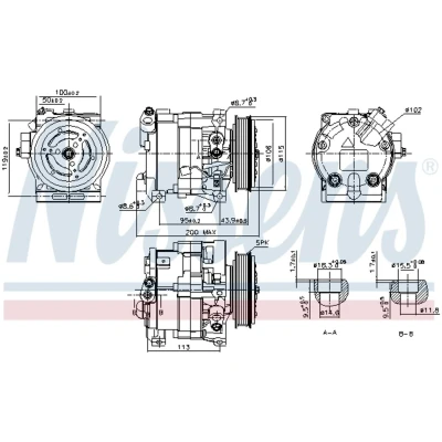 Immagine di NISSENS 890187 Compressore Aria Condizionata SC08 12 PAG 46 R 134a FIAT: Punto II Hatchback, Strada Pick up