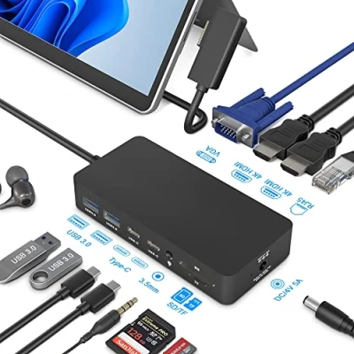 Immagine di Surface Dock, Pro Docking Station, 12 in 1 Triplo Display Dock con 2 HDMI 4K +VGA per 9/8/X/7/6/5/4/3, Laptop 5/go/4/3/2/1, Book 3/2,