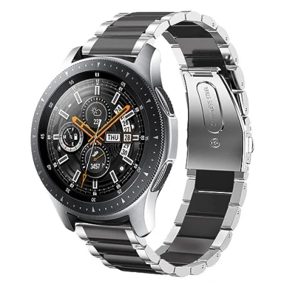 Immagine di SUNDAREE Compatibile con Cinturino Samsung Galaxy Watch 46MM SM R800/Watch 3 45MM/Gear S3/Garmin Venu 3/Amazfit GTR 4/HUAWEI GT 3,22MM Nero Argento Metallo Acciaio Orologio Cinturini Ricambio
