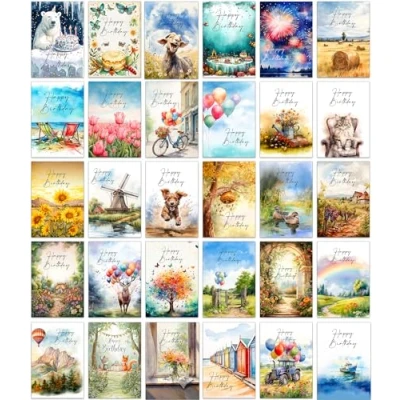 Immagine di the lazy panda card company 30 biglietti di compleanno assortiti vivaci e divertenti con buste (età miste)