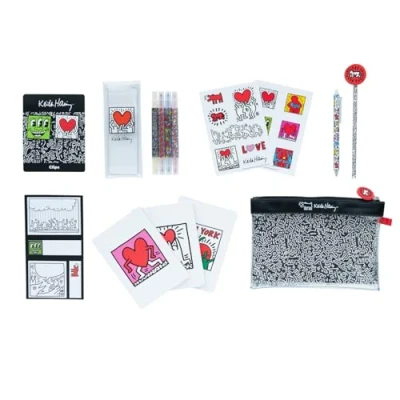 Immagine di Grupo Erik: Set Cancelleria Keith Haring Kit di con 3 Quaderni A6, Penna e Matita, 4 Evidenziatori, Clips, Note adesive, Stickers Astuccio