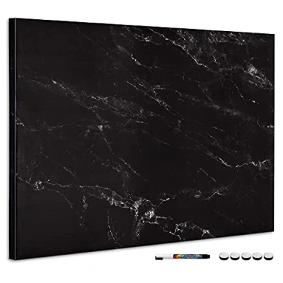 Immagine di Navaris Memo Board Lavagna Magnetica 90x60cm Lavagnetta Scrivibile Cancellabile con 1x Pennarello e 5X Calamite Bacheca Design Marmo Nero
