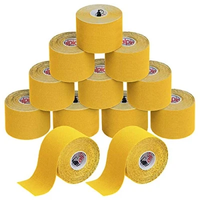 Immagine di ALPIDEX Nastro Kinesiologico Tanti Colori 1/3/ 6/12 Rotoli 5 m x 5,0 cm E Book Esempi Applicazione Tape Muscolare Cerotto, Colore:giallo, Quantità:12 rotolo
