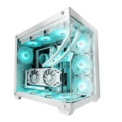 Immagine di Mars Gaming MCV4, Torre Custom XXL e ATX, Finestra Vetro Temperato Frontale Laterale Senza Cornice, Struttura Modulare Doppia Camera, Bianco