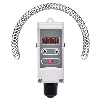 Immagine di EMOS P5683 Termostato regolabile con sensibilità all&#039;interruttore, molla a vite e display digitale/termostato tubo, gamma di regolazione da 5 C 80 C, 45 x 110 mm
