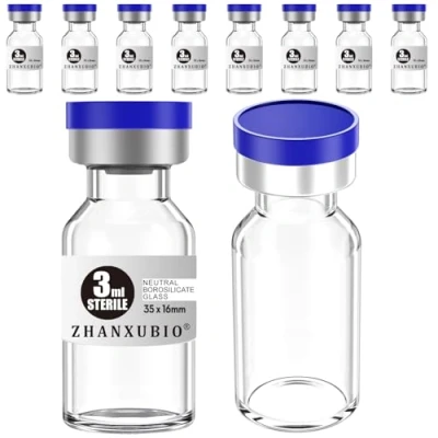 Immagine di ZHANXUBIO Flaconi vuote sterili con porta di iniezione autoguarigione e tappo in plastica alluminio, confezione sterile (3 ml trasparente 10 pezzi)