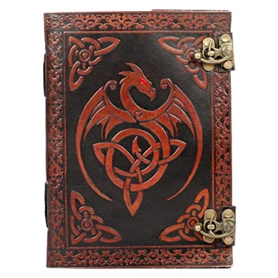 Immagine di OVERDOSE Double Dragon con Lock Journal Pelle di giornale antica fatta a mano Quaderno schizzi Diario del taccuino cartella portadocumenti 6x8 pollici 15x20 cm I A5
