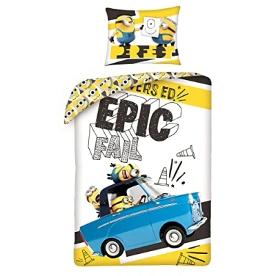 Immagine di Set Letto MINIONS Trio Auto EPIC FAIL Copripiumino 140x200cm Federa Despicable Me Cattivissimo Cotone Multicolore