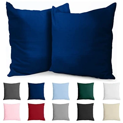 Immagine di Dreamzie Federe 80x80 Cotone Rinforzato (Set da 2) Blu Scuro Trama Fitta a 57 Fili/cm² Cuscini cm Cuscino Certificate Oeko Tex