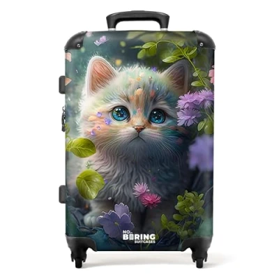 Immagine di NoBoringSuitcases.com Valigia Bambini, Grande, Trolley Per Con TSA, Valigie Grande 23 kg (67 cm 72 L), (Gatto Nella Natura Verde)