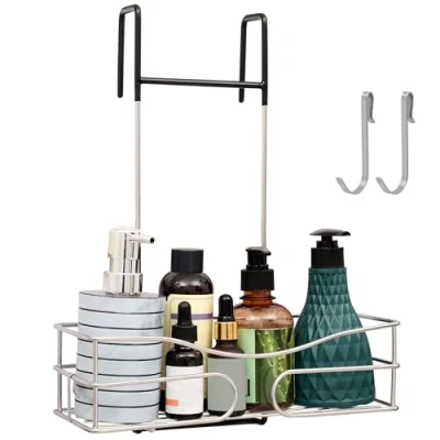 Immagine di BELLE VOUS Portaoggetti Doccia da Appendere in Acciaio Inox Mensola con 2 Ganci Senza Foratura per Shampoo, Asciugamani, Spugne e Altro