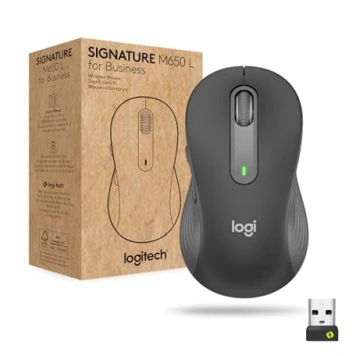 Immagine di Logitech Signature M650 L for Business, Mouse wireless per mani grandi, Logi Bolt, Bluetooth, SmartWheel Grigio