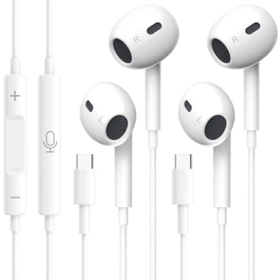 Immagine di 2 Pack Auricolari USB C,Auricolari Intrauricolari HiFi Stereo con Isolamento Microfono e Controllo del Volume Compatibili iPhone 16/15/Plus//Pro/Pro Max,Galaxy S24/S23/Ultra/A53,i Pad Pro,Pixel 76