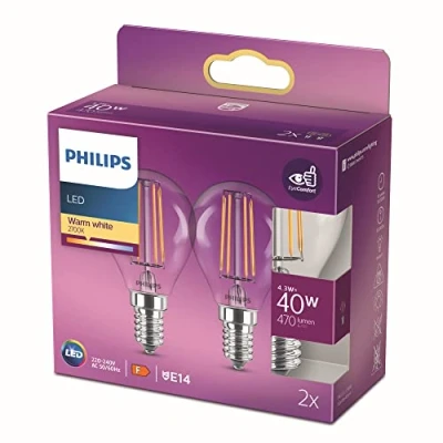 Immagine di Philips Lighting 77763000 LED (monocolore) ERP F (A G) E14 4.3 W = 40 Bianco caldo (Ø x L) 4.5 cm 8.2 2 pz.