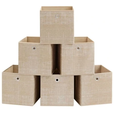 Immagine di SONGMICS Scatole Portaoggetti, Set di 6 Contenitori in Tessuto Non con Manico, 30 x cm, unità Organizzazione, per Scaffale, Pieghevoli, Porta Abiti, Beige Sabbia RFB006K03