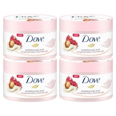 Immagine di Dove Peeling in crema per la doccia, confezione da 4 pezzi, una pelle liscia e setosa, melograno burro di karitè con consistenza ricca, x 225 ml