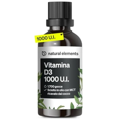 Immagine di Vitamina D3 1000 I.U. per goccia 50 ml (1750 gocce) natural elements In olio MCT di cocco Integratore Vitamin D Alto dosaggio, liquida