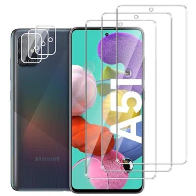 Immagine di Dlxiks 3+3 Pezzi Vetro Temperato per Samsung Galaxy A51,Installazione Facile,9H Durezza,Pellicola Prottetiva Anti Graffio,HD Trasparente,Vetro Protettivo A51